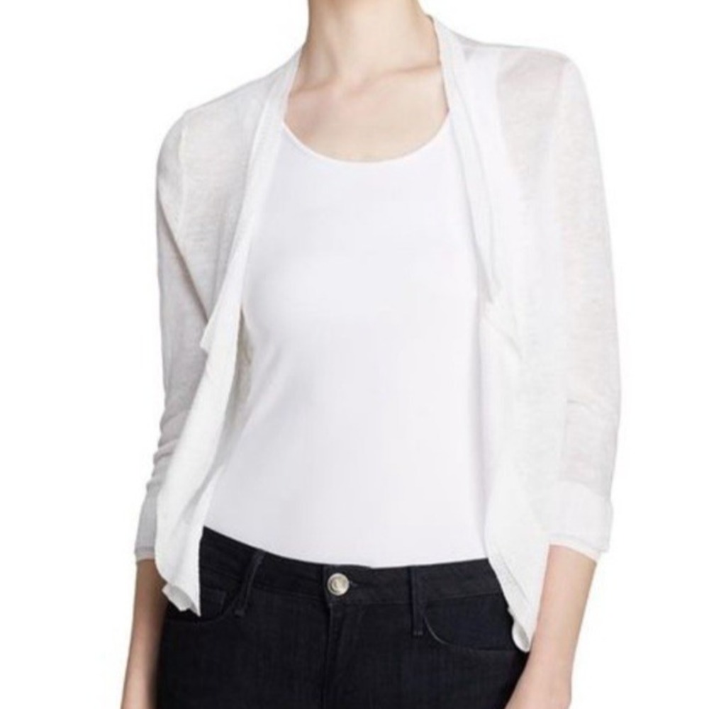 NEW NIC+ZOE SEMI SHEER LINEN Cardigan Sweater PL Paper White Open Front
